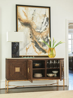 Lexington Tiburon Sideboard With Artisan Metal Base And Tiger Brown Travertine Top For Elegant Storage Solutions Montecito  740-869c