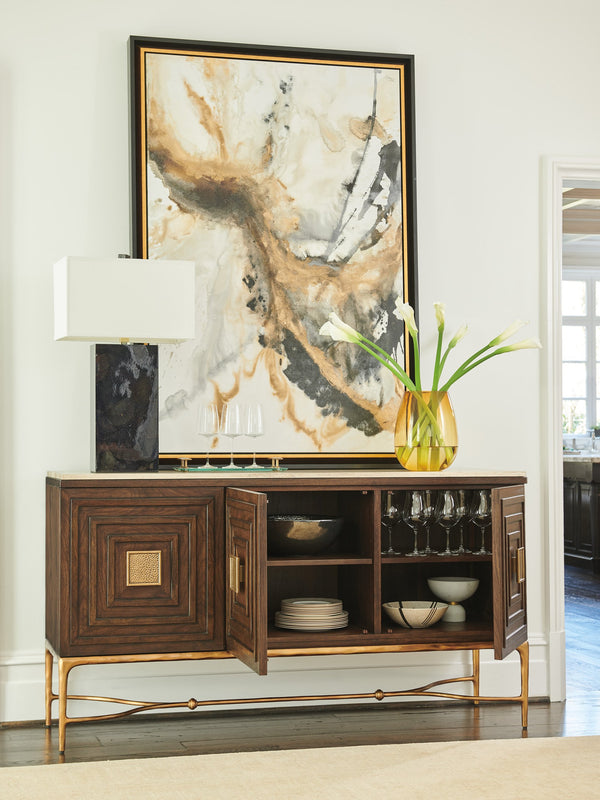Lexington Tiburon Sideboard With Artisan Metal Base And Tiger Brown Travertine Top For Elegant Storage Solutions Montecito  740-869c