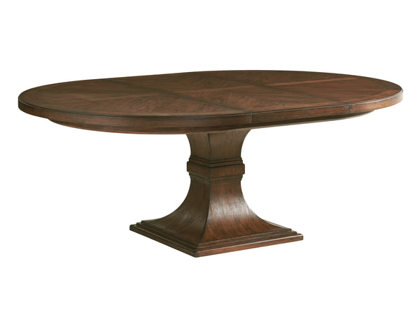 Lexington Palo Alto Round Dining Table - Elegant Walnut Finish With Artisan Metal Base For Casual Luxury Dining Montecito  740-875c