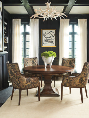 Lexington Palo Alto Round Dining Table - Elegant Walnut Finish With Artisan Metal Base For Casual Luxury Dining Montecito  740-875c