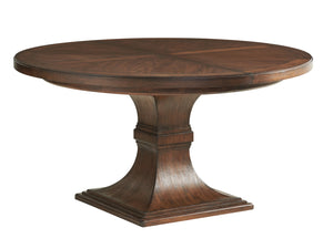 Lexington Palo Alto Round Dining Table - Elegant Walnut Finish With Artisan Metal Base For Casual Luxury Dining Montecito  740-875c