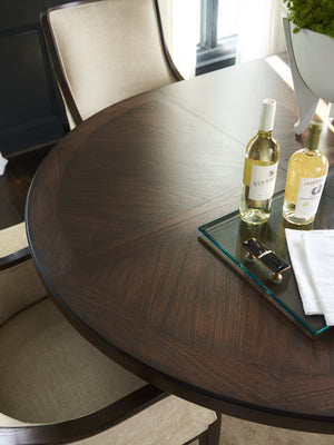 Lexington Palo Alto Round Dining Table - Elegant Walnut Finish With Artisan Metal Base For Casual Luxury Dining Montecito  740-875c