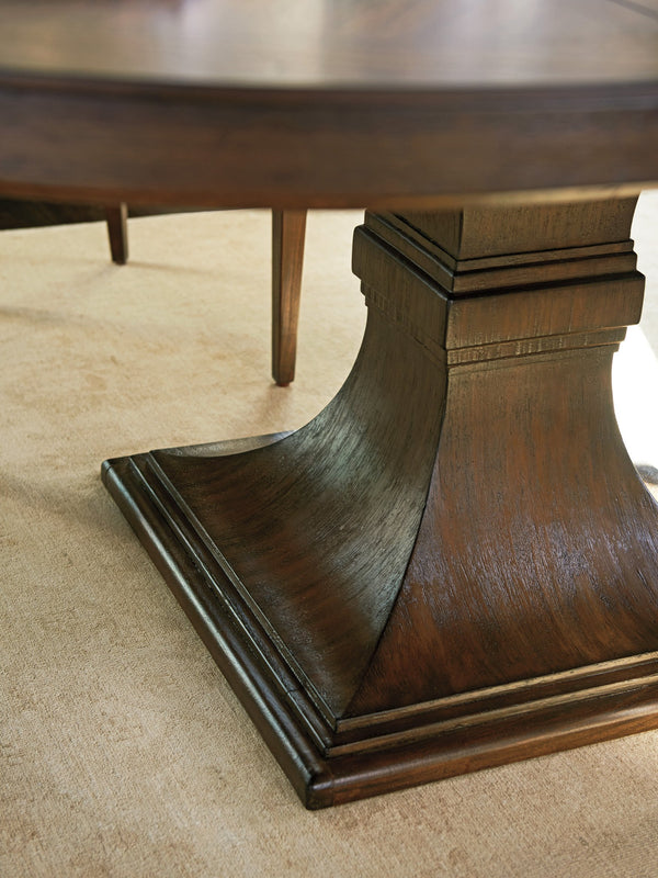 Lexington Palo Alto Round Dining Table - Elegant Walnut Finish With Artisan Metal Base For Casual Luxury Dining Montecito  740-875c