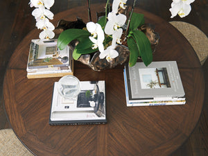 Lexington Palo Alto Round Dining Table - Elegant Walnut Finish With Artisan Metal Base For Casual Luxury Dining Montecito  740-875c