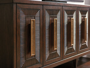 Lexington Modesto Media Console - Elegant Walnut Finish, Artisan Metal Bases & Stylish Storage Solutions Montecito  740-907