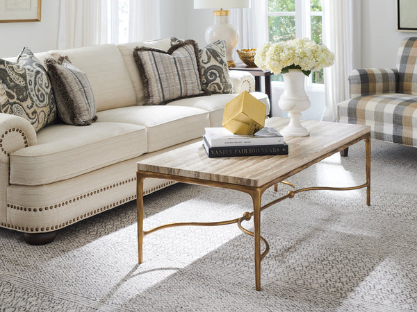 Lexington Menlo Park Cocktail Table With Exotic Tiger Brown Travertine Top And Artisan Maritime Brass Base Montecito  740-945
