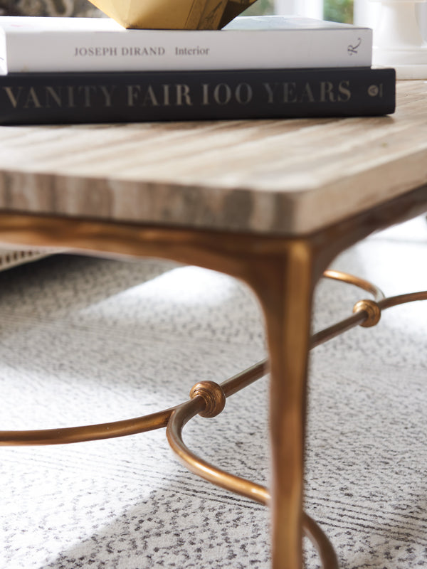Lexington Menlo Park Cocktail Table With Exotic Tiger Brown Travertine Top And Artisan Maritime Brass Base Montecito  740-945