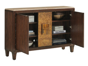Lexington Santa Clara Hall Chest With Elegant Tiger Brown Travertine Top And Artisan Metal Accents Montecito  740-972c