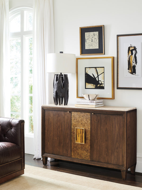 Lexington Santa Clara Hall Chest With Elegant Tiger Brown Travertine Top And Artisan Metal Accents Montecito  740-972c
