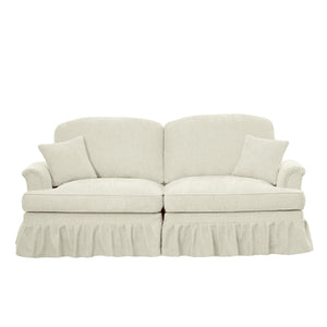 English Elm Elegant Mid Century Chenille Two-Seater Sofa With Flared Arms, Ruffled Skirts & Spindle Legs W3041S00230