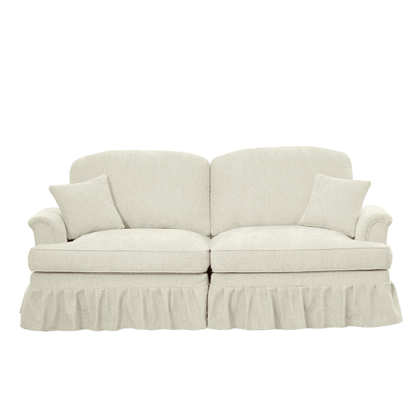 English Elm Elegant Mid Century Chenille Two-Seater Sofa With Flared Arms, Ruffled Skirts & Spindle Legs W3041S00230