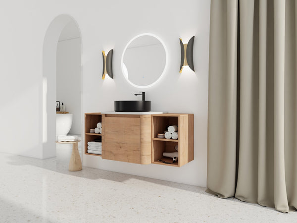 English Elm 48'' Wall-Mounted Bathroom Vanity With Soft-Close Door, Elegant Ceramic Sink & Ample Storage Shelves W999S00409
