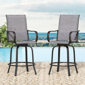English Elm Patio Swivel Barstools Set of 2 Textilene Mesh Powder Coated Frame All Weather Seating Dark Gray T3623P437326