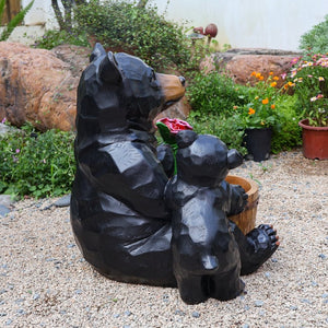 English Elm Outdoor Resin Bear and Cub Planter Sculpture Lifelike Garden Lawn Statue Decor W5398P455471