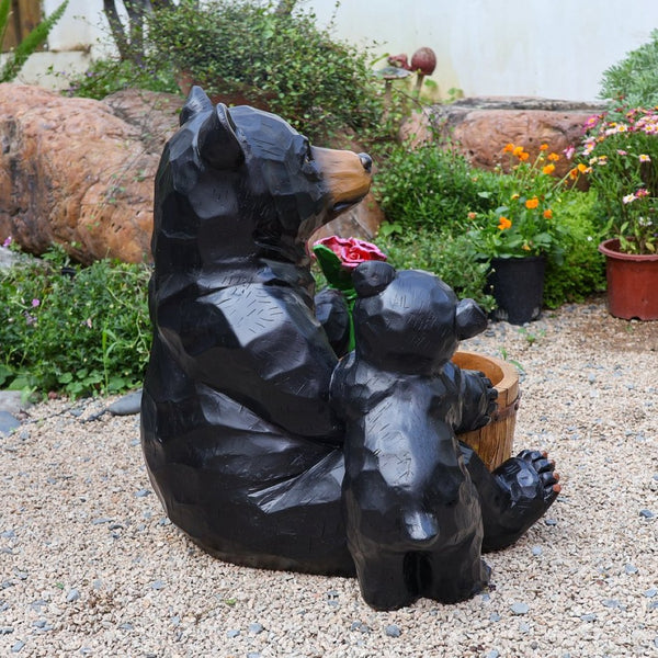 English Elm Outdoor Resin Bear and Cub Planter Sculpture Lifelike Garden Lawn Statue Decor W5398P455471