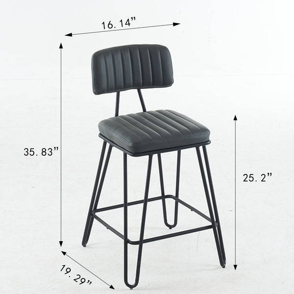 English Elm Industrial Bar Stools Set of 2 — Counter Height PU Leather Seats, Sturdy Metal Frame, Ergonomic Backrest and Footrest for Kitchen Island and Home Bar Grey W1901P264278