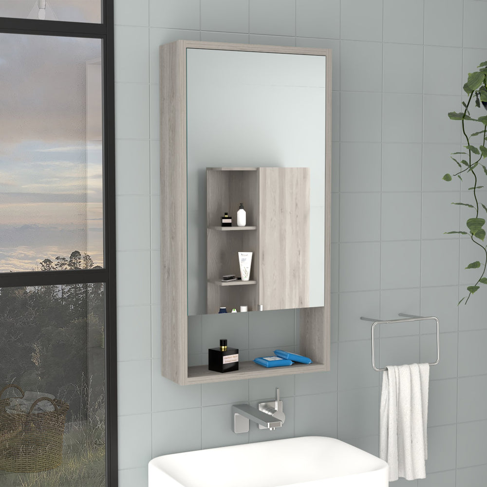 English Elm Medicine Cabinet With Mirror - 35" H Light Gray Storage Solution With Adjustable Shelves & Style B097133127