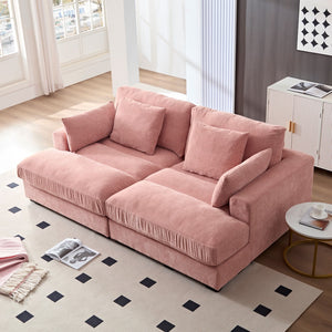 English Elm 89.76 Inch Double Sleeper Sofa Cloud Couch Soft Fluffy Fabric Upholstery With Square Armrests,Comfor Daybed With Over Wide Sofa Bed,Modern Beanbag For Living Room Apartment,Pink