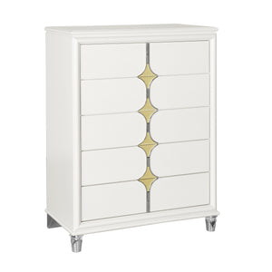 English Elm URIUNI Gold Chest with Acrylic Front Legs, Gold-Accented Spacious Drawers and Stainless Steel Backs Gold,White 40.16 L x 20.24 W x 50.16 H B201P299039