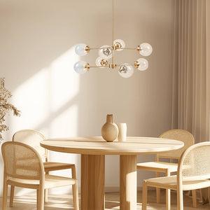 English Elm 8-Light Metal Globe Chandelier Gold Finish with Clear Glass Shades, 34" Dia, Modern Luxe Fixture B035P264529