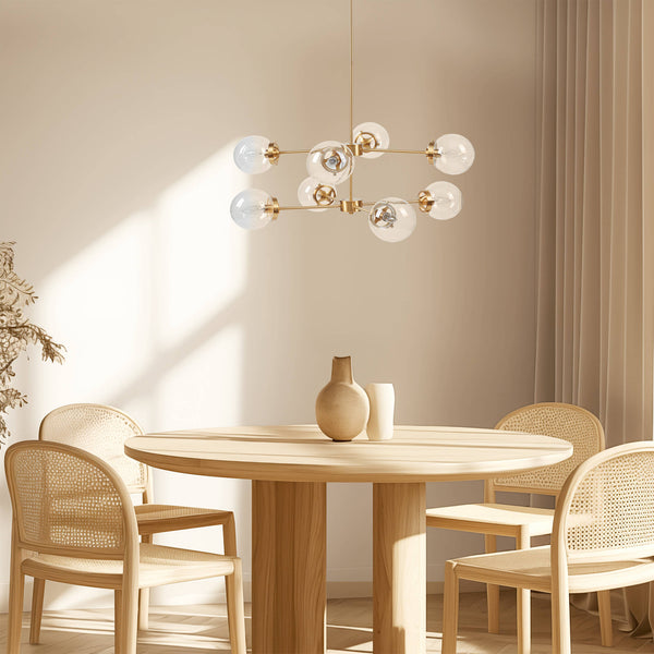 English Elm 8-Light Metal Globe Chandelier Gold Finish with Clear Glass Shades, 34" Dia, Modern Luxe Fixture B035P264529