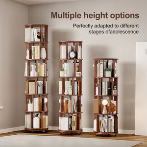 English Elm 100%solid Rubberwood Rotating Tower Bookcase with Locking Wheels 4 Tier Round Shelf W2987P337957
