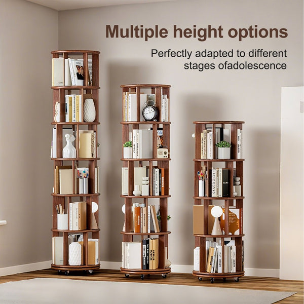 English Elm 100%solid Rubberwood Rotating Tower Bookcase with Locking Wheels 4 Tier Round Shelf W2987P337957