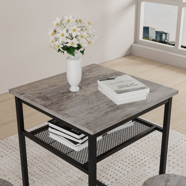 English Elm Bar bar table set of 3 with 2 backrest stools and partition — durable iron frame, modern counter dining solution Grey W578P303853