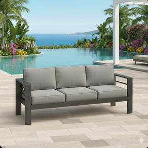 English Elm 75" Outdoor Iron Frame 3 Seat Patio Sofa with Olefin Cushions for Deck or Poolside Black+Grey B082P455112