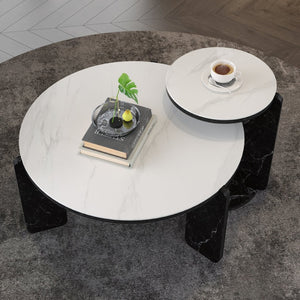 English Elm Set of 2 Round Sintered Stone Nesting Tables Sleek Modern Accent for Living Rooms W2899P405896