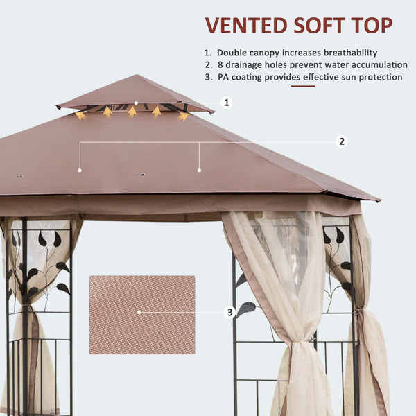 English Elm Outsunny 10' X 10' Elegant Metal Patio Gazebo With Double Roof, Decorative Corners, And Netting For Outdoor Fun W2225P175529-GIGA