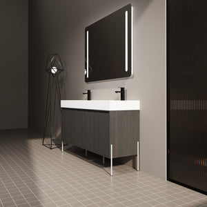 English Elm 60" Freestanding Bathroom Vanity with Dual Resin Sinks, Spacious Soft-Close Cabinet Storage, Durable Finish Dark Oak W1972S00016