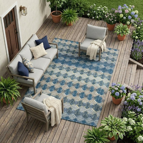 9x12 Striped Polyester Area Rug Washable Indoor Outdoor Stain Resistant Patio
