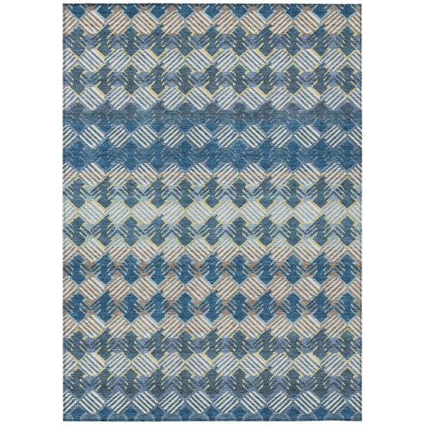 HomeRoots 9x12 Striped Polyester Area Rug Washable Indoor Outdoor Stain Resistant Patio 741007