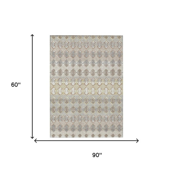 5 X 8 Striped Ivory Pewter Washable Polyester Rug for Patio Porch or Living Room