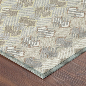 8 X 10 Ivory Pewter Stripe Polyester Indoor Outdoor Rug Stain Resistant Washable