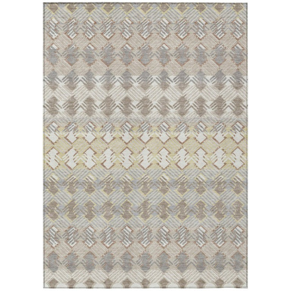 HomeRoots 9 X 12 Ivory Pewter Stripe Polyester Area Rug Washable for Indoor Outdoor Spaces 741013