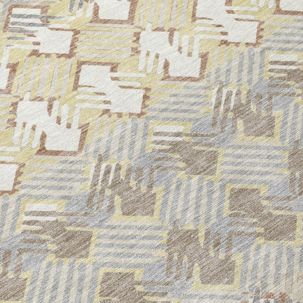 9 X 12 Ivory Pewter Stripe Polyester Area Rug Washable for Indoor Outdoor Spaces