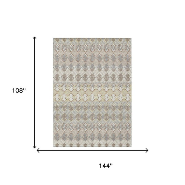 9 X 12 Ivory Pewter Stripe Polyester Area Rug Washable for Indoor Outdoor Spaces