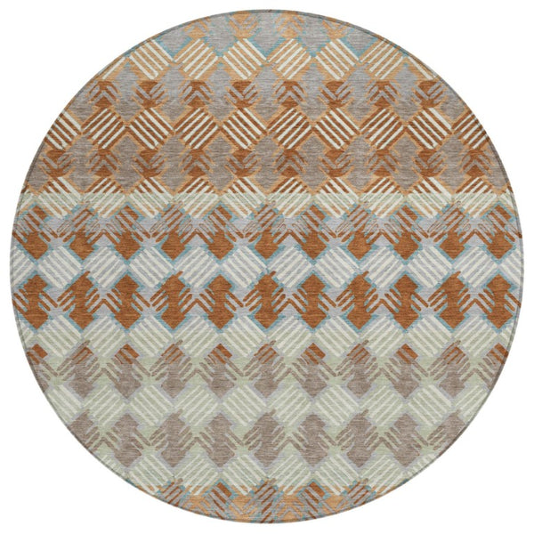 HomeRoots 8 Foot Round Striped Polyester Area Rug Washable Indoor Outdoor Patio Porch 741017