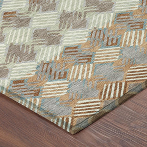 8 Foot Round Striped Polyester Area Rug Washable Indoor Outdoor Patio Porch