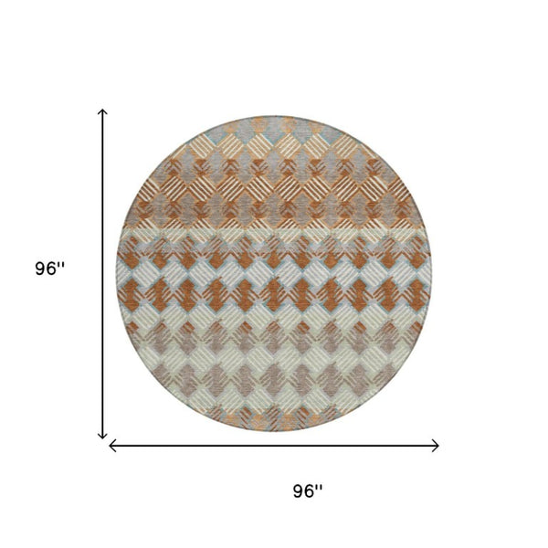 8 Foot Round Striped Polyester Area Rug Washable Indoor Outdoor Patio Porch