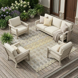 9 X 12 Striped Polyester Indoor Outdoor Rug Stain Resistant Washable Patio Living