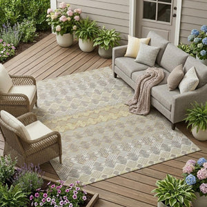10 X 14 Wheat Gold Stripe Polyester Area Rug Washable Stain Resistant Indoor Outdoor