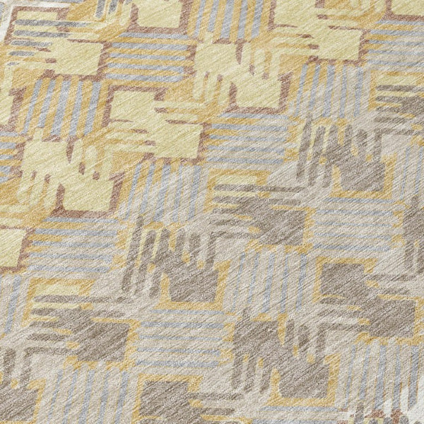 10 X 14 Wheat Gold Stripe Polyester Area Rug Washable Stain Resistant Indoor Outdoor