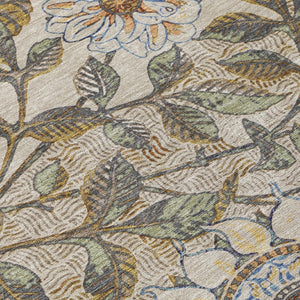 8x10 Floral Beige Brown Polyester Area Rug Washable for Patio Porch or Living Room