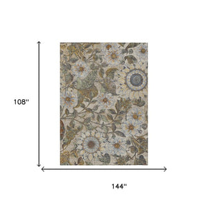 9 X 12 Floral Polyester Area Rug Stain Resistant for Indoor Outdoor Living Spaces