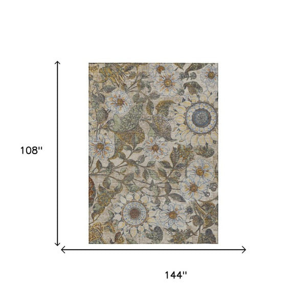 9 X 12 Floral Polyester Area Rug Stain Resistant for Indoor Outdoor Living Spaces