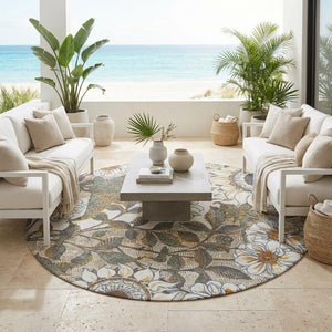 8 Foot Round Floral Polyester Rug Stain Resistant for Patio Kitchen or Family Room