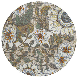 8 Foot Round Floral Polyester Rug Stain Resistant for Patio Kitchen or Family Room